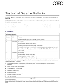 Figure 3- This TSB indicates a potential cause for driveabiliity faults may be linked to gasoline quality and/or induction system carbon build-up. Figure 3- This TSB indicates a potential cause for driveabiliity faults may be linked to gasoline quality and/or induction system carbon build-up.