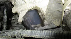 Figure 4- The presence of smoke in the bell housing is indicative of a rear main crankshaft seal leak, as smoke is being introduced to the crankcase/PCV system.