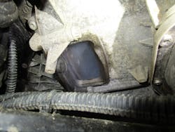 Figure 4- The presence of smoke in the bell housing is indicative of a rear main crankshaft seal leak, as smoke is being introduced to the crankcase/PCV system.