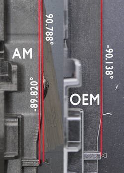 Figure 10- Toyota 2021 Rav4 windshield: OEM vs. aftermarket closeup Figure 10- Toyota 2021 Rav4 windshield: OEM vs. aftermarket closeup