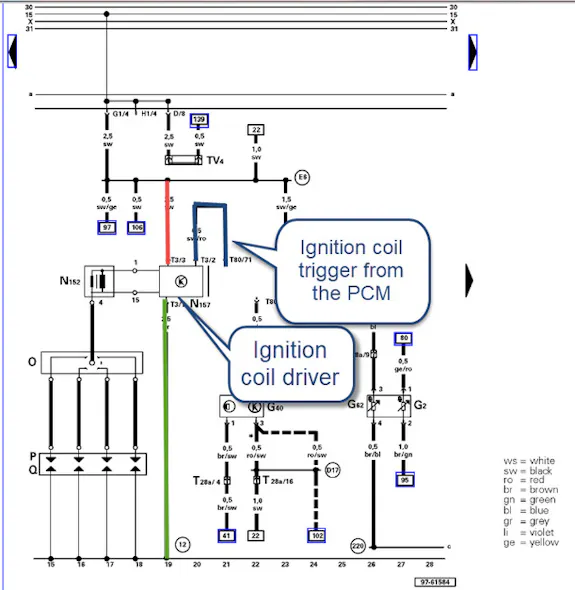 Figure 2 - Wiring diagram showing the design of the ignition coil & its control circuit.
