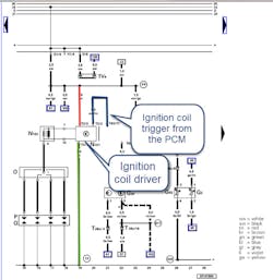 Figure 2 - Wiring diagram showing the design of the ignition coil & its control circuit. Figure 2 - Wiring diagram showing the design of the ignition coil & its control circuit.