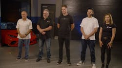 From left, Frank Terlep (Auto Techcelerators), Kevin Robinson (TRAC), Jacob Hawksworth (Hypercraft), Dustin Golat (GolaTTaylor Tools), and Susan Pieper (DMOS Collective) are the Top 5 finalists in the 2022 SEMA Launch Pad Competition. They are headed to the 2022 SEMA Show, where they will pitch their ideas for a chance to win a grand-prize package valued at $92,000.