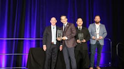 The 2022 ACE Award winners with Auto Care Association President and CEO Bill Hanvey (from left to right): Bill Hanvey; Large company winner Auto Value and Bumper to Bumper; Mid-size company winner MevoTech; and Small company winner Detroit Garage.