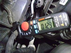 We had a 129 mA current draw narrowed down to two harnesses. We found the right one using the inductive ammeter. We had a 129 mA current draw narrowed down to two harnesses. We found the right one using the inductive ammeter.