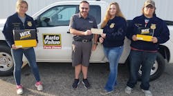 From l. to r.: Destiny (chapter vice president, Chippewa Hills FFA), Dan Reid (store manager, Auto Value Parts Store Remus), Macey (chapter president, Chippewa Hills FFA), and Adrian (chapter historian, Chippewa Hills FFA). From l. to r.: Destiny (chapter vice president, Chippewa Hills FFA), Dan Reid (store manager, Auto Value Parts Store Remus), Macey (chapter president, Chippewa Hills FFA), and Adrian (chapter historian, Chippewa Hills FFA).