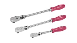 Limited Edition Pearl Pink 3-pc 1/4", 3/8", and 1/2" Drive Dual 80 Technology Hard Grip Long Handle Flex-Head Ratchet Set, No. RAT3HLFDPP