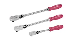 Limited Edition Pearl Pink 3-pc 1/4&apos;, 3/8&apos;, and 1/2&apos; Drive Dual 80 Technology Hard Grip Long Handle Flex-Head Ratchet Set, No. RAT3HLFDPP