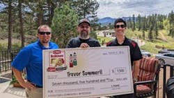 Trevor Summeril (Center) accepts his check as the grand prize winner of the CRC Brakleen 50th Anniversary &lsquo;Be Original&rsquo; Sweepstakes.