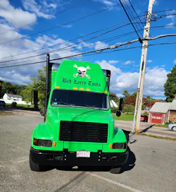 After a tree fell on his last truck, McCarthy purchased this 2000 International with a 22' box and painted it Zombie Green. After a tree fell on his last truck, McCarthy purchased this 2000 International with a 22' box and painted it Zombie Green.