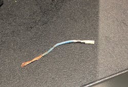 Figure 12- This wire and pin fell apart while removing the tape that was &ldquo;sealing&rdquo; it from the elements.