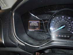Figure 2: This warning message appears on the IPC of a Ford Fusion when the ABS module sees a fault with the EPB system. Figure 2: This warning message appears on the IPC of a Ford Fusion when the ABS module sees a fault with the EPB system.