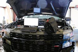 Figure 3- The beginning of lab scope set up. The starter circuit and components can easily be evaluated right from under the hood with minimal effort or time invested. Figure 3- The beginning of lab scope set up. The starter circuit and components can easily be evaluated right from under the hood with minimal effort or time invested.