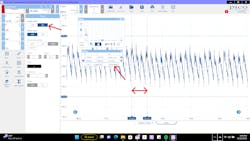 Figure 9- PicoScope 7 software with the graphing rulers set to indicate the measurement for the engine rpm Figure 9- PicoScope 7 software with the graphing rulers set to indicate the measurement for the engine rpm