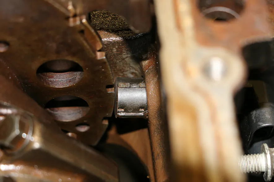 Figure 4- This General Motors Gen II LS engine uses a Hall effect Sensor, generating 24 digital pulses per revolution, to provide crankshaft speed and position information to the powertrain control module. Its output voltage is stable, typically operating between the reference and source voltage range (~0-12V).
