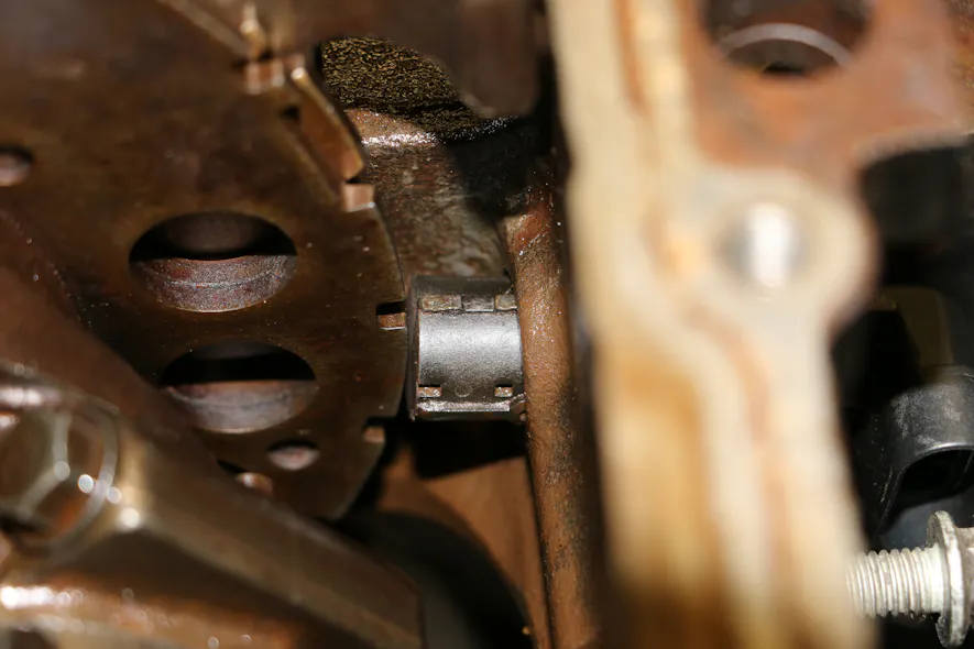Figure 4- This General Motors Gen II LS engine uses a Hall effect Sensor, generating 24 digital pulses per revolution, to provide crankshaft speed and position information to the powertrain control module. Its output voltage is stable, typically operating between the reference and source voltage range (~0-12V).
