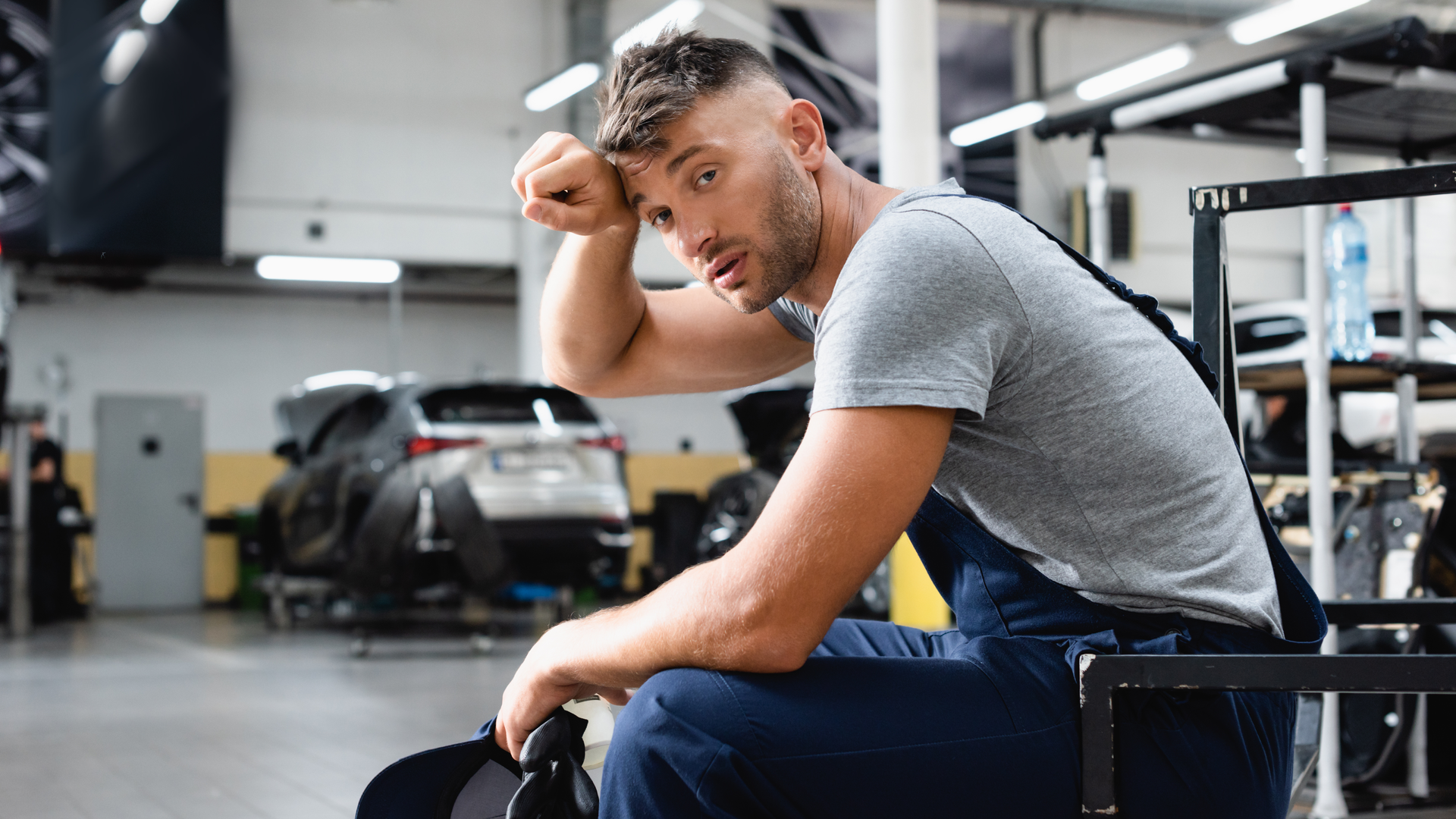 Technician taking a break in the shop