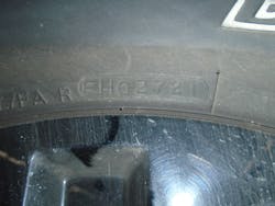 Figure 6- Build date stamped on the sidewall of a tire. This tire was manufactured during the 27th week of 2021.