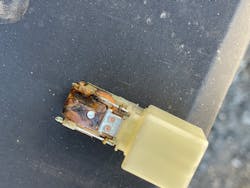 Figure 7- The case of the relay was crusted with rust and a large deposit of the black burnt substance; The root cause of the fault. Figure 7- The case of the relay was crusted with rust and a large deposit of the black burnt substance; The root cause of the fault.