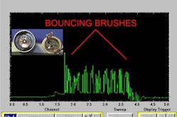 FIGURE 7- This intermittent slow-cranking engine was easily diagnosed from this capture, displaying poor current flow due to a brush/commutator bar contact issue. FIGURE 7- This intermittent slow-cranking engine was easily diagnosed from this capture, displaying poor current flow due to a brush/commutator bar contact issue.