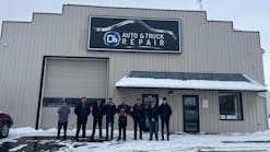 D&rsquo;s Auto &amp; Truck Repair, in Holland, Mich., is a three-time winner. From l. are Justin Caauwe, Jake Portenga, Tony Meyer, Dave Mastej, Owner Daris DeGroot, Andrew Stewart, Donovan Bursma and Trevor Burie.