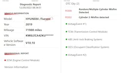Figure 1- Initial DTC scan indicating misfire fault present. Figure 1- Initial DTC scan indicating misfire fault present.