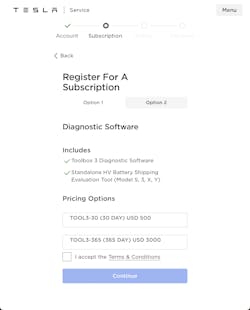 Figure 1 - Tesla diagnostic software subscription