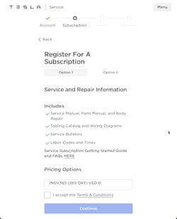 Figure 2 - Tesla service information subscription
