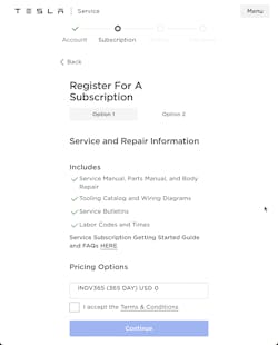Figure 2 - Tesla service information subscription Figure 2 - Tesla service information subscription