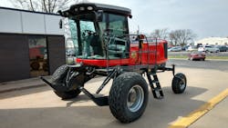Figure 5- The EPA finalized a rule in 2021 allowing the use of R-1234yf in certain agricultural equipment (like this Massey Ferguson WR9840 windrower). While they still use R-134a, when this rule takes effect, they, too, are likely to switch to &ldquo;yf.&rdquo;