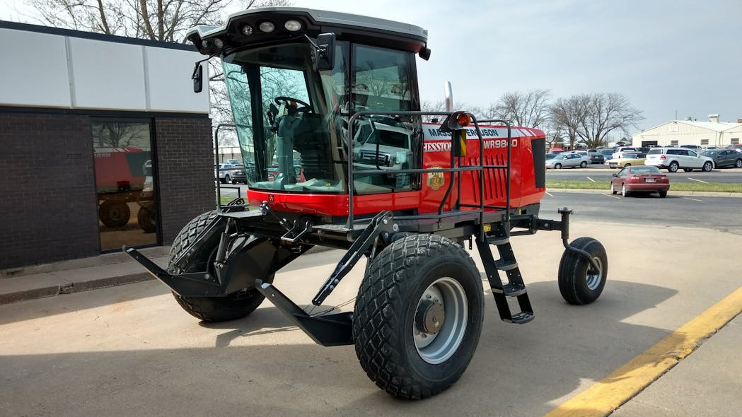 Figure 5- The EPA finalized a rule in 2021 allowing the use of R-1234yf in certain agricultural equipment (like this Massey Ferguson WR9840 windrower). While they still use R-134a, when this rule takes effect, they, too, are likely to switch to &ldquo;yf.&rdquo;