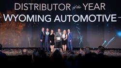 PPG Automotive Refinish honors Wyoming Automotive as the 2022 Platinum Distributor of the Year. From left are Tom Maziarz, vice president, automotive refinish Americas, Tim Knavish, president and chief executive officer, Natalie Scott, director, PPG Platinum Distributor program, Eric Robinson, Wyoming Automotive owner, Brynn Robinson, Chancey Hagerty, vice president, Global Refinish.