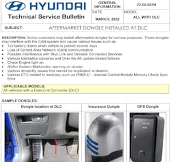 Figure 6- Another TSB addressing aftermarket insurance and GPS tracking dongles. Figure 6- Another TSB addressing aftermarket insurance and GPS tracking dongles.