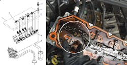 Figure 8- The valve lifter oil manifold (VLOM) is the device which manages the operation of the intake and exhaust valve lifters for specific cylinders during active fuel management mode. Figure 8- The valve lifter oil manifold (VLOM) is the device which manages the operation of the intake and exhaust valve lifters for specific cylinders during active fuel management mode.