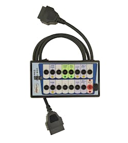 Figure 5- Aftermarket telematics can occasionally throw your diagnostics for a loop. Why not leave it plugged in by using a breakout box as a &ldquo;Y&rdquo; adapter while scoping bus activity with and without the customer&rsquo;s dongle connected?