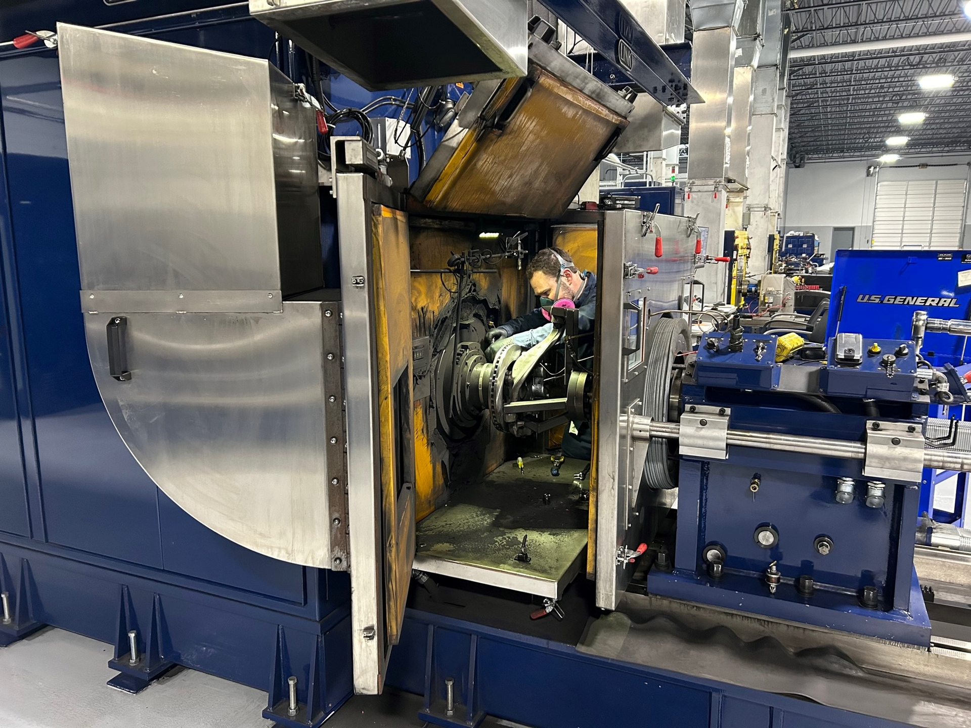 Figure 5- A technician tests brake pads with this Link Engineering brake dynamometer that simulates driving conditions and assess stopping ability, noise, durability and heat ranges of brake pads.