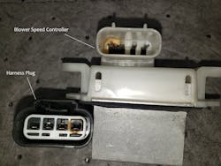 Figure 1- This blower speed controller and harness connector melted from excessive heat caused by resistance in the controller.
