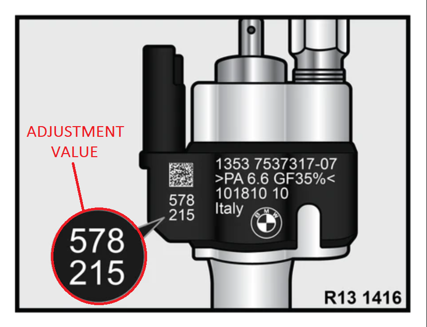 Figure 5- The information being displayed here is an adjustment value unique to a fuel injector. This information must be shared with the ECU during the encoding process as it represents injector flow rate.
