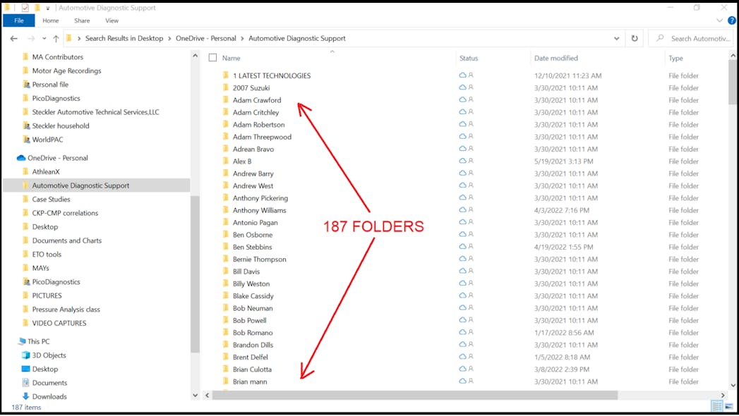 Figure 7- Organizing data in folders allows for a logical filing system that will serve you well for years and allow you to easily recall information in just a few moments.