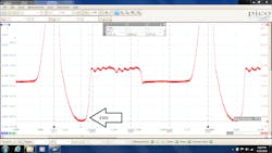 Figure 2- Zoomed in view with cursors showing EVO and peak compression. Figure 2- Zoomed in view with cursors showing EVO and peak compression.