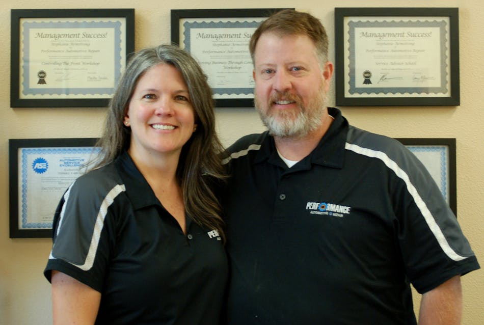 Kelsey and Brandan Lancaster, owners of Performance Automotive Repair in Bayfield, Colorado, emphasize training in their shop.