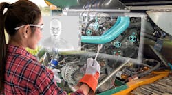 Figure 2- Augmented reality glasses being used to diagnose an internal combustion engine in the field.