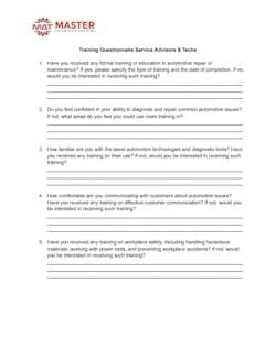 Figure 1- A training questionnaire allows shop owners to determine their staff&apos;s training starting point.