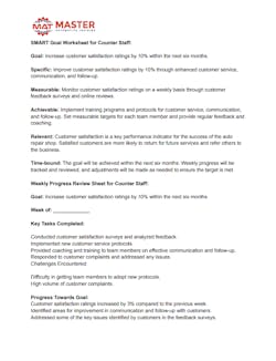 Figure 2- An example of a SMART (specific, measurable, achievable, relevant, and time-bound) goals sheet you can use with your service advisors. Figure 2- An example of a SMART (specific, measurable, achievable, relevant, and time-bound) goals sheet you can use with your service advisors.