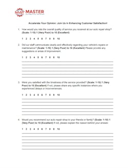 Figure 3- As part of the shop evaluation, here is a customer questionnaire to gauge how well counter staff is keeping to their goals.