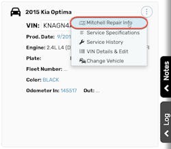 Figure 4 - Ability to link to Mitchell 1 from within a Shop-Ware work order. Figure 4 - Ability to link to Mitchell 1 from within a Shop-Ware work order.