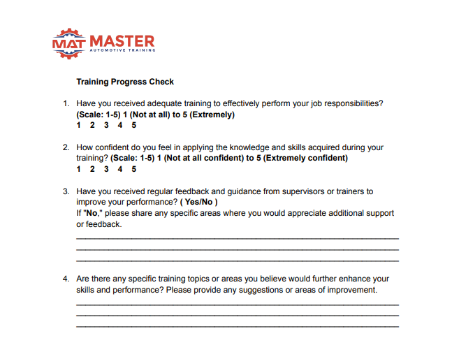Figure 6- 'If you can't measure it, you can't improve it'- Peter Drucker, use this training progress questionnaire to evaluate your staff's training progress.