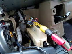 Figure 8- Channel 1 of my scope connected to the gray 5V reference wire at the HVAC control unit. Figure 8- Channel 1 of my scope connected to the gray 5V reference wire at the HVAC control unit.