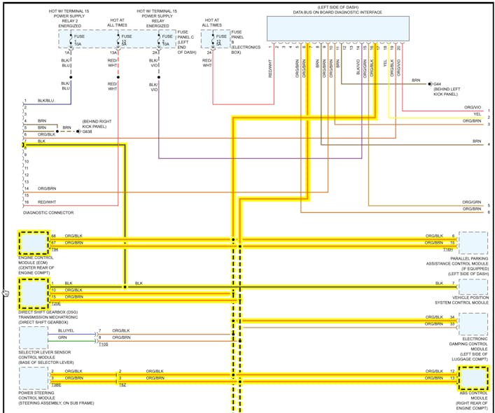 Figure 6 &mdash; VW network wiring diagram