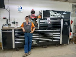 Vandenheuvel in front of his toolbox. Vandenheuvel in front of his toolbox.